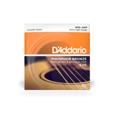 D'Addario EJ15 10-47 Phosphor Bronze Extra Light Acoustic Strings