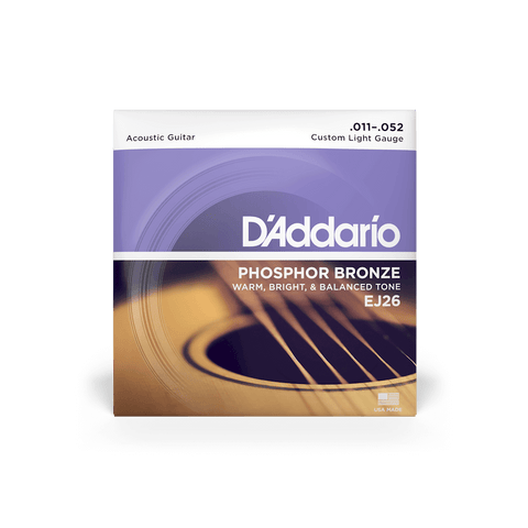 D'Addario EJ26 11-52 Phosphor Bronze Custom Light Acoustic Guitar Strings